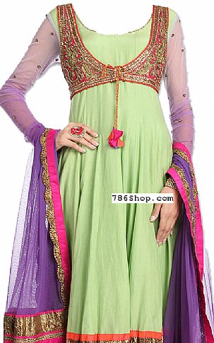  Light Green/Purple Chiffon Suit | Pakistani Dresses in USA- Image 2