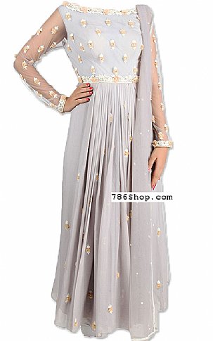  Light Grey Net Suit | Pakistani Dresses in USA- Image 1