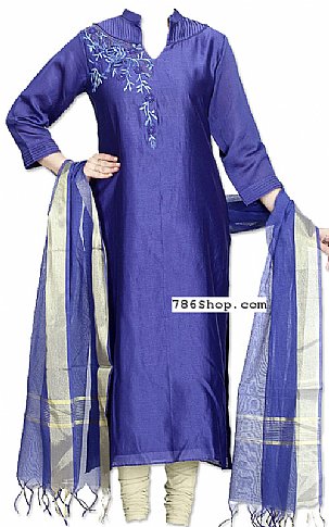  Blue Silk Suit | Pakistani Dresses in USA- Image 1