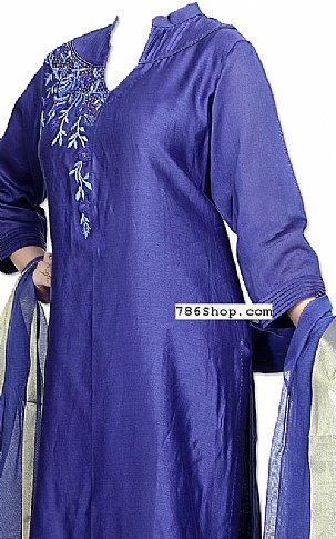  Blue Silk Suit | Pakistani Dresses in USA- Image 2