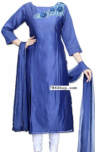  Blue Silk Suit | Pakistani Dresses in USA- Image 1