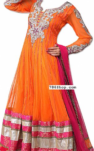  Orange/Pink Chiffon Suit | Pakistani Dresses in USA- Image 1