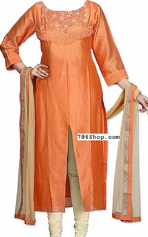  Rust Silk Suit | Pakistani Dresses in USA- Image 1