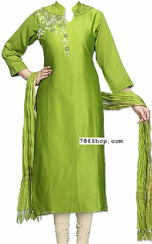  Apple Green Silk Suit | Pakistani Dresses in USA- Image 1