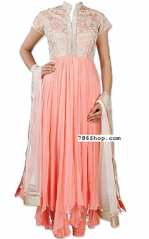  Light Peach Chiffon Suit | Pakistani Dresses in USA- Image 1