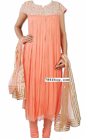  Peach Chiffon Suit | Pakistani Dresses in USA- Image 1