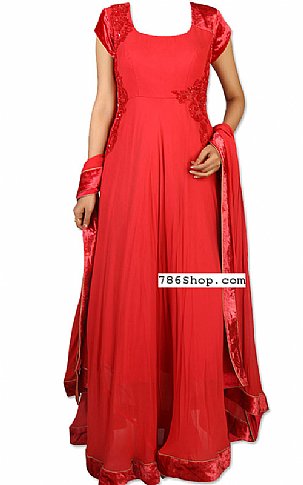  Red Chiffon Suit | Pakistani Dresses in USA- Image 1