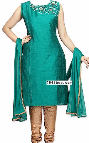  Teal Silk Suit | Pakistani Dresses in USA- Image 1