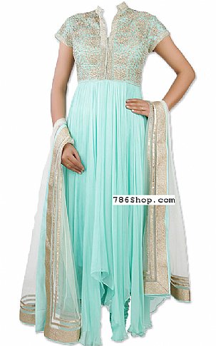  Light Turquoise Chiffon Suit | Pakistani Dresses in USA- Image 1