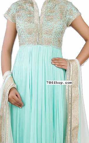  Light Turquoise Chiffon Suit | Pakistani Dresses in USA- Image 2