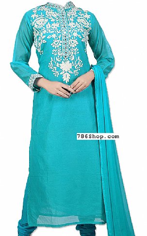  Turquoise Chiffon Suit | Pakistani Dresses in USA- Image 1
