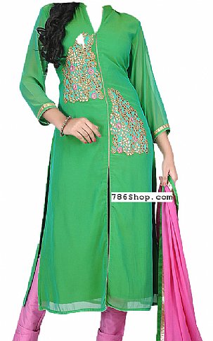  Green Chiffon Suit | Pakistani Dresses in USA- Image 1