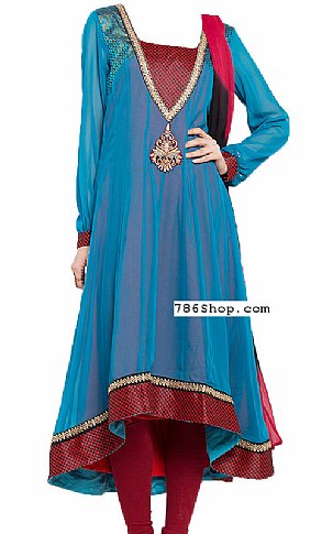  Blue Chiffon Suit | Pakistani Dresses in USA- Image 1