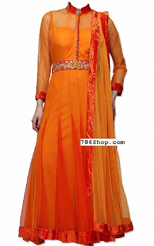  Orange Chiffon Suit | Pakistani Dresses in USA- Image 1