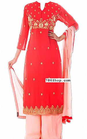  Red/Pink Chiffon Suit | Pakistani Dresses in USA- Image 1