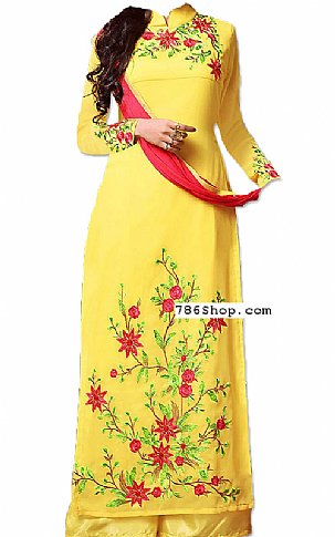  Yellow Chiffon Suit | Pakistani Dresses in USA- Image 1