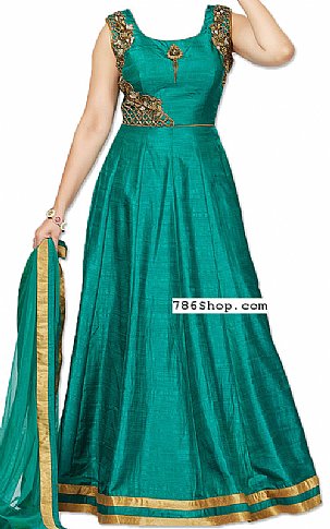  Teal Silk Suit | Pakistani Dresses in USA- Image 1