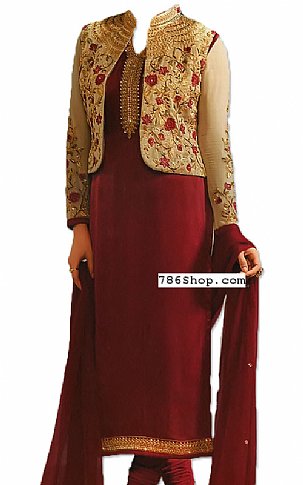  Maroon Georgette Suit | Pakistani Dresses in USA- Image 1