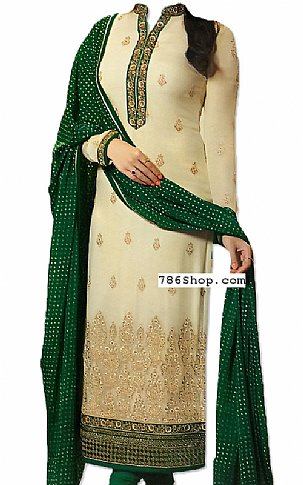  Ivory/Green Chiffon Suit | Pakistani Dresses in USA- Image 1