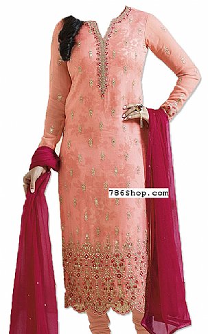  Peach Jamawar Suit | Pakistani Dresses in USA- Image 1