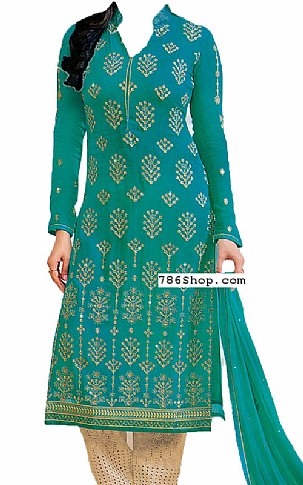  Turquoise Georgette Suit | Pakistani Dresses in USA- Image 1