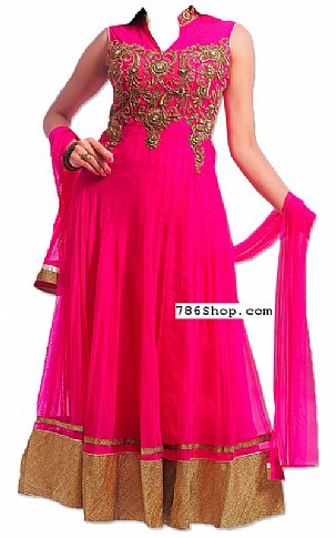  Hot Pink Chiffon Suit | Pakistani Dresses in USA- Image 1