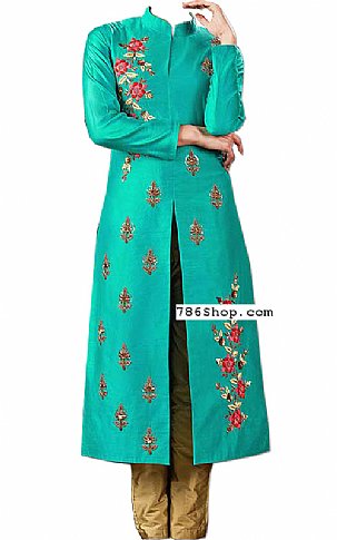  Turquoise Silk Suit | Pakistani Dresses in USA- Image 1
