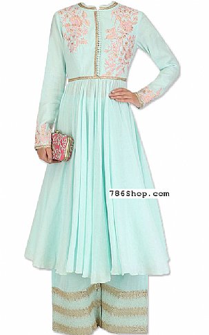  Light Sea Green Chiffon Suit | Pakistani Dresses in USA- Image 1