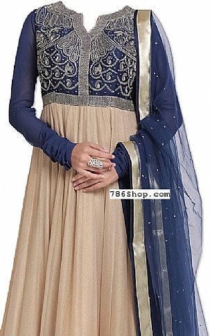  Beige/Navy Blue Chiffon Suit | Pakistani Dresses in USA- Image 2
