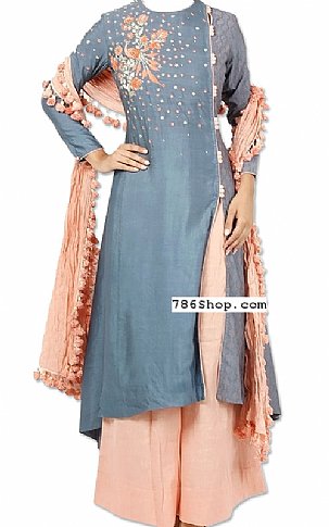  Grey/Peach Silk Suit | Pakistani Dresses in USA- Image 1