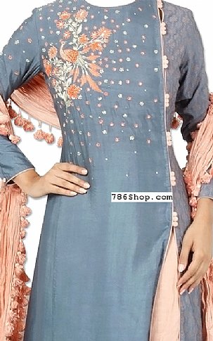  Grey/Peach Silk Suit | Pakistani Dresses in USA- Image 2