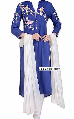  Blue/White Georgette Suit | Pakistani Dresses in USA- Image 1