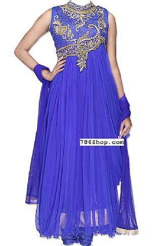  Royal Blue Net Suit | Pakistani Dresses in USA- Image 1