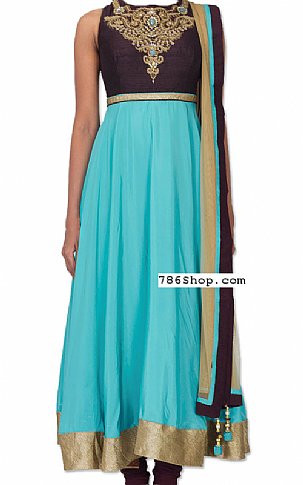  Plum/Turquoise Georgette Suit | Pakistani Dresses in USA- Image 1