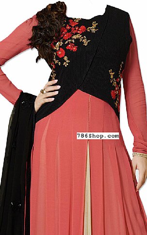  Peach/Black Chiffon Suit | Pakistani Dresses in USA- Image 2