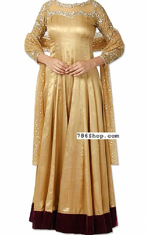  Golden Silk Suit | Pakistani Dresses in USA- Image 1