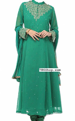  Teal Green Chiffon Suit | Pakistani Dresses in USA- Image 1