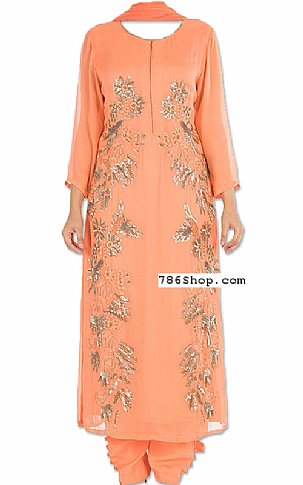  Peach Chiffon Suit | Pakistani Dresses in USA- Image 1