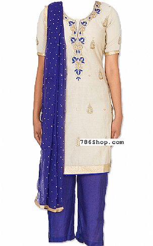  Off-white/Indigo Georgette Suit | Pakistani Dresses in USA- Image 1