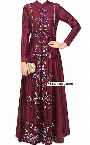 Burgundy Silk Suit | Pakistani Dresses in USA- Image 1
