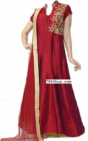  Maroon Silk Suit | Pakistani Dresses in USA- Image 1