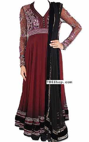  Burgundy Chiffon Suit | Pakistani Dresses in USA- Image 1