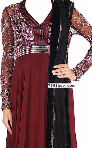  Burgundy Chiffon Suit | Pakistani Dresses in USA- Image 2