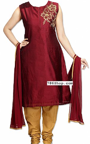  Maroon Silk Suit | Pakistani Dresses in USA- Image 1