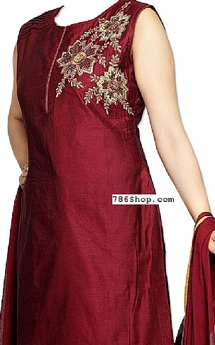  Maroon Silk Suit | Pakistani Dresses in USA- Image 2