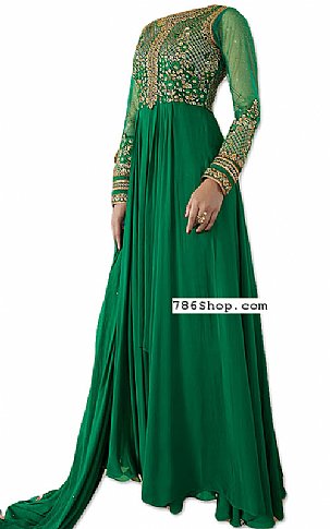  Green Chiffon Suit | Pakistani Dresses in USA- Image 1