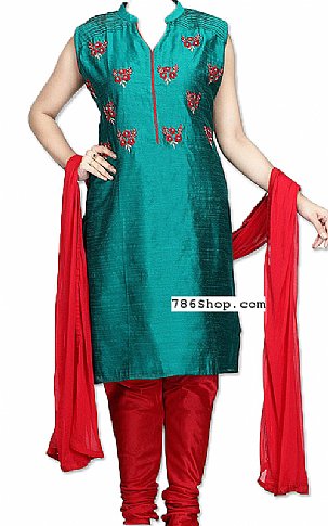  Teal Silk Suit | Pakistani Dresses in USA- Image 1