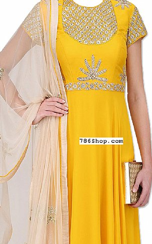  Gold Yellow Chiffon Suit | Pakistani Dresses in USA- Image 2
