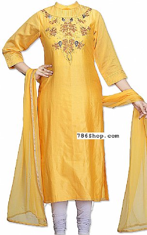  Yellow Silk Suit | Pakistani Dresses in USA- Image 1