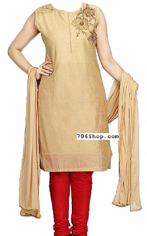  Beige Silk Suit | Pakistani Dresses in USA- Image 1